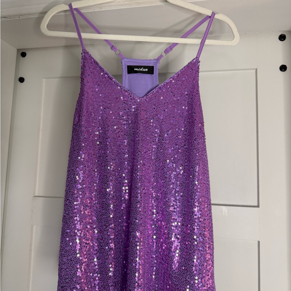 Middrea Purple Sequin Tank Top with Adjustable Straps